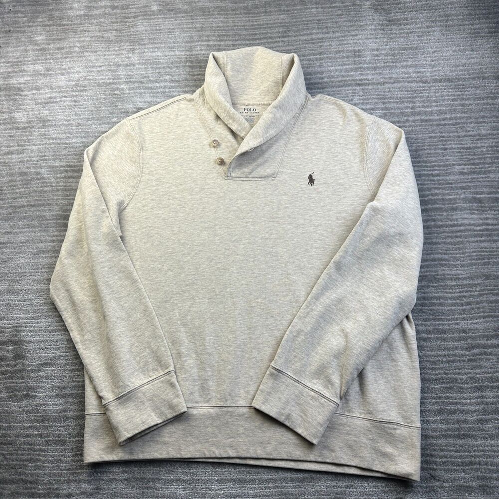 Polo Ralph Lauren Sweater Mens Large Beige Tan Shawl Collar Pony Embroidered